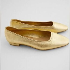 ZARA GENUINE LEATHER METALLIC GOLD FLAT SHOES